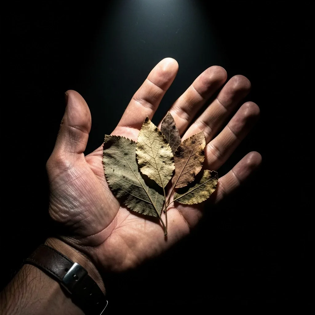 Hand holding dried botanical leaves