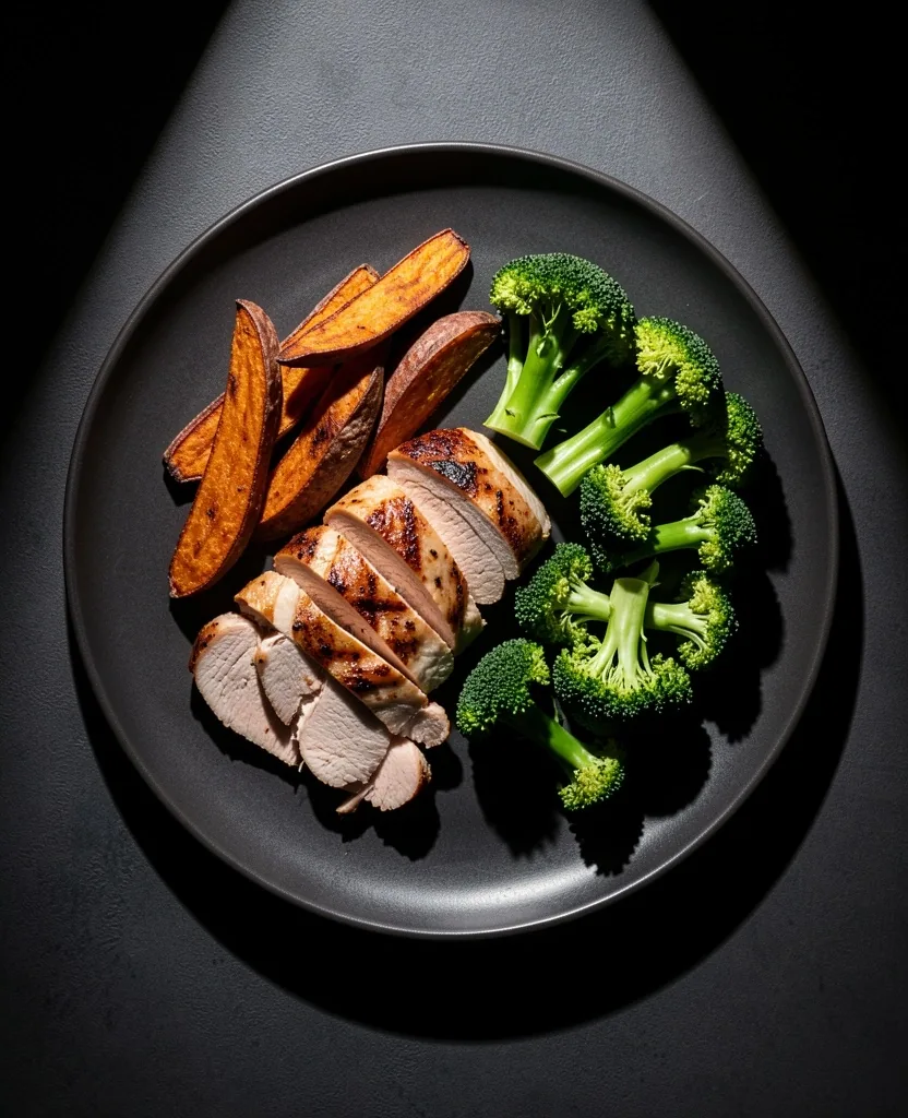 Balanced meal plate with lean protein and vegetables